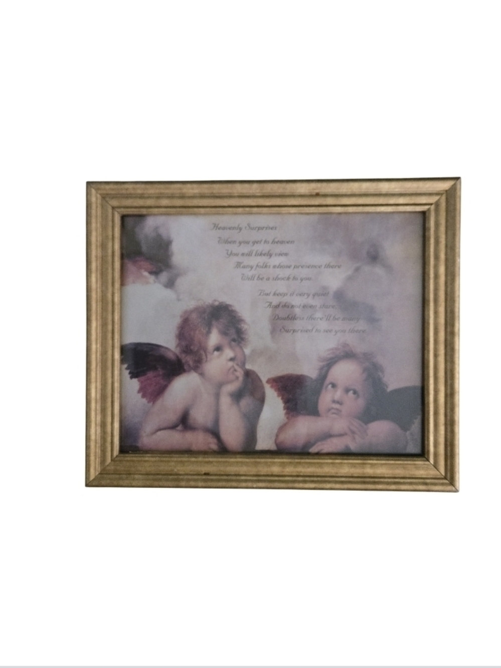 Raphael Cherubs Two Angels Gold Color Frame Wall Art Print - Classic Home Accent